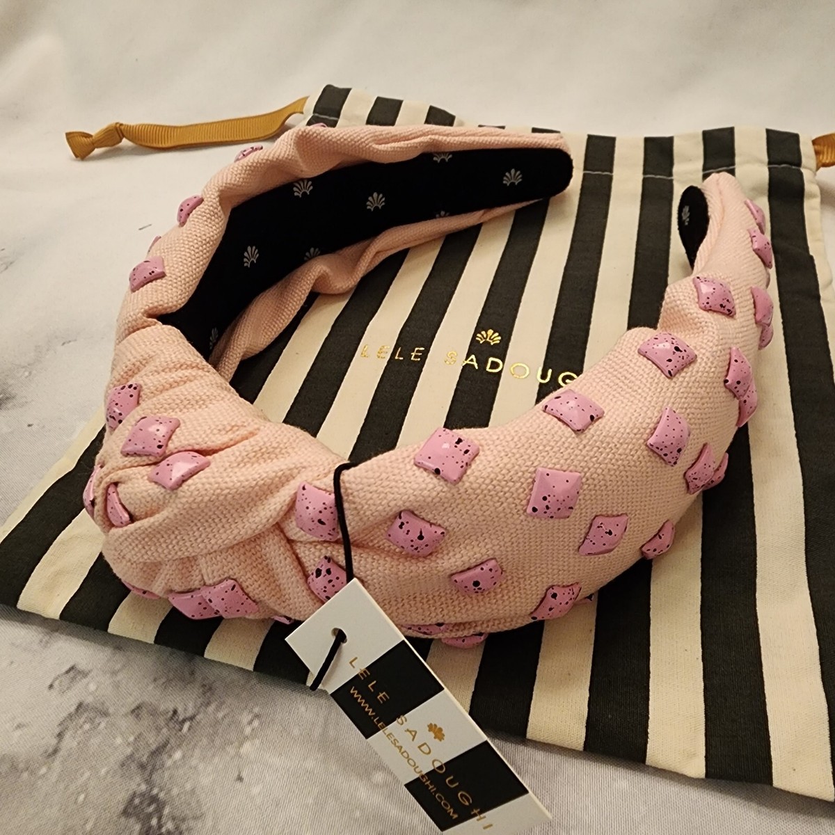 LELE JET SPLATTER WOVEN STUDDED HEADBAND Lele Sadoughi Woven Studded Knotted Headband in Bubblegum  main image 2