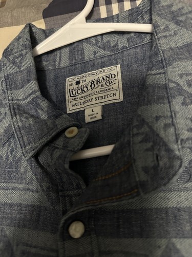 Lucky Brand Mens Blue Native Southwestern Print Western Snap Up Shirt - L EUC - Picture 3 of 9