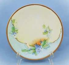 J.P.L. LIMOGES FRANCE HAND PAINTED PLATE FLORAL FORGET-ME-NOT BLUE GOLD