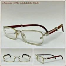 Men Sophisticated CLASSY ELEGANT Retro Clear Lens EYE GLASSES Silver Wood Frame