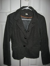 Womens Dark Gray Herringbone J CREW Lined Wool Jacket Blazer 2