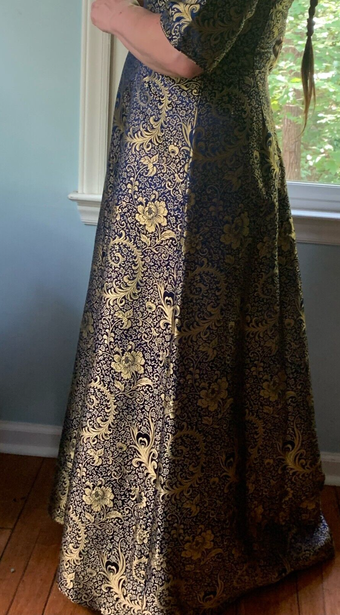 Catherine Regehr Formal Blue and Gold Floral Gown | eBay