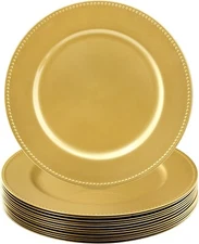 12 Pack Plastic Gold Charger Plates, 13" round Beaded Charger Plates Decorative 