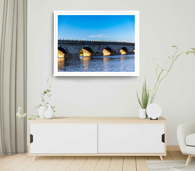 Bridge Print, River Wall Art, Cloudy Sky Framed Nature Wall Art, Natural