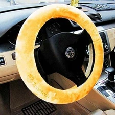 Zone Tech Beige Plush Sheepskin Comfortable Stretch On Car Steering Wheel Cover 