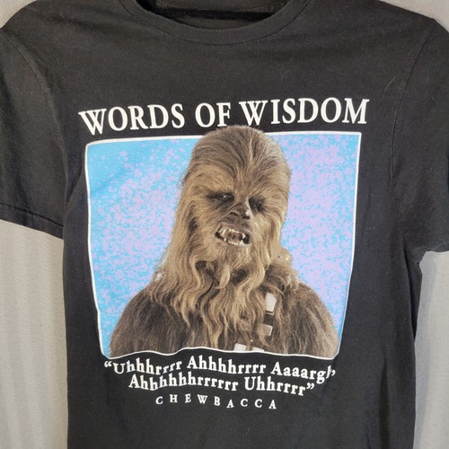 Star Wars T-Shirt Herren Gr. Small schwarz Chewbacca Worte der Weisheit Pullover Logo - Bild 2 von 6