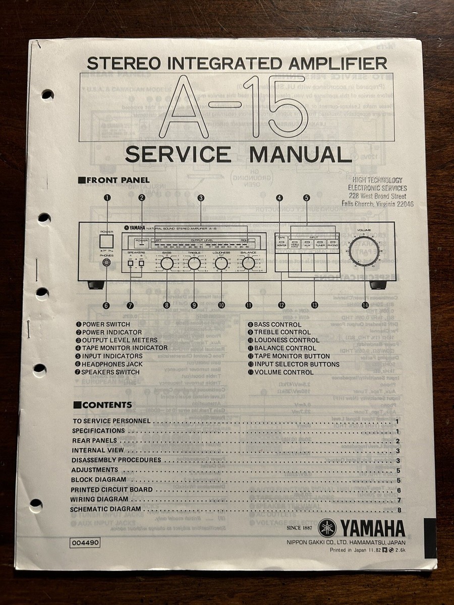Yamaha A-15 Natural Sound Stereo Amplifier Amp Service Manual