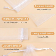 50PCS White Organza Bags 3x4, Small Mesh Gift Bags Drawstring Mini Sheer Pouc...