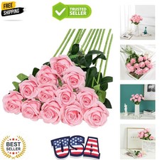 FLORRALIA 12PCS Artificial Silk Flowers Realistic Roses Bouquet Long Stem for...