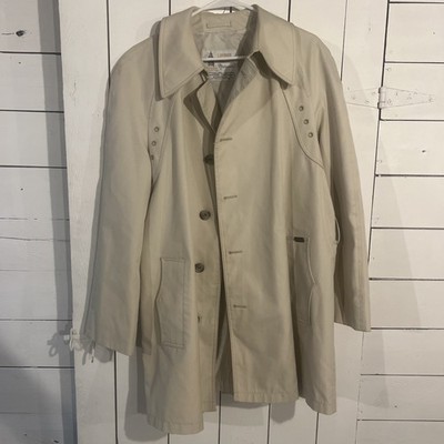 Vtg London Fog Maincoats Trench Men 42R Beige Mid Yoke Jacket Coat No Belt