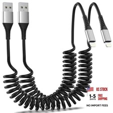 Coiled Lightning Cable for Car, 2Pack Retractable 3FT Coiled USB-A to Lightning