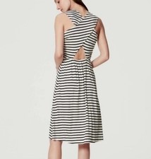 Loft Women's Cross-Back Striped Sleeveless Dress Black & White Size Small