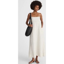 Madewell Striped Smocked Square Neck Maxi Dress Linen Beige XL NWT $158