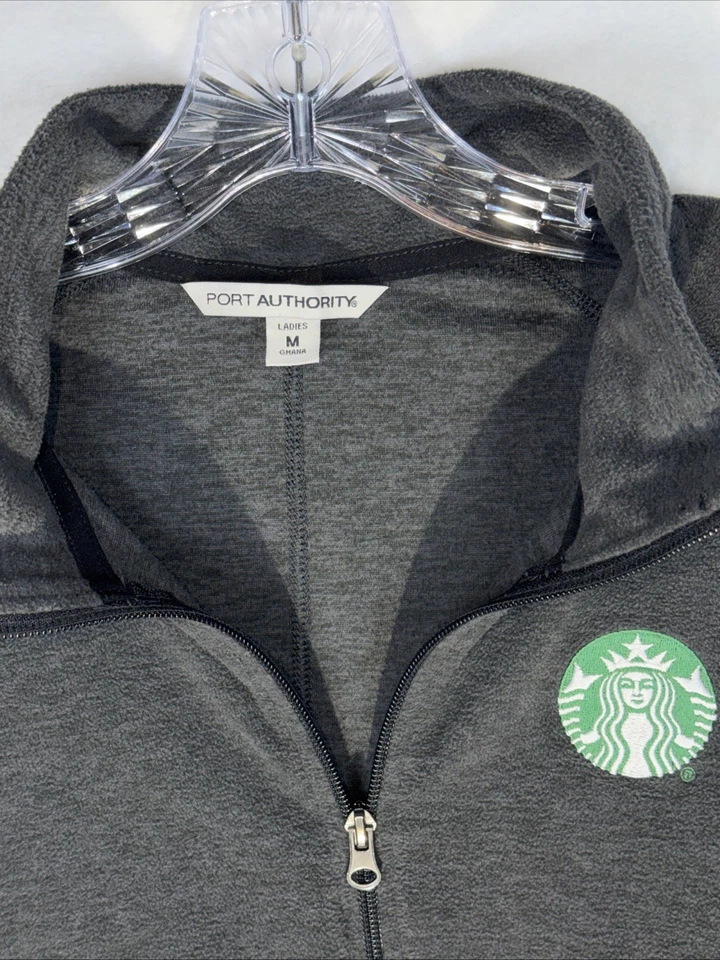 Starbucks Dark Gray Fleece Jacket Pullover Full Zip Womens Medium Pockets - Image 4 of 4