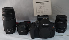 Canon EOS Rebel T7 24.1 MP Digital SLR Camera Black Kit w/ 3 Lenses Bag 20504R