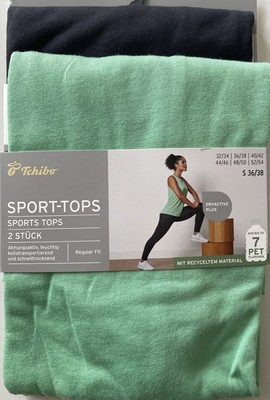 Tchibo Damen Sport Tops 2 Stück Gr. S 36 / 38 Schwarz /Grün NEU