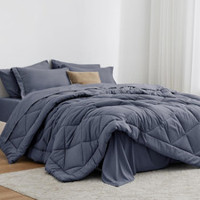 California King Comforter Set Navy Blue, 7 Pieces California King Bed in a Bag,