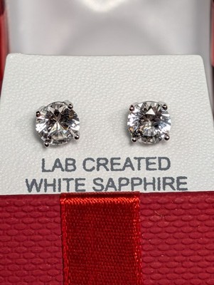 Lab Created White Sapphire Sterling Silver 925 Stud Earrings