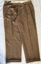 Vintage Polo Ralph Lauren Brown Wool Tweed Pleated Straight Classic USA-made