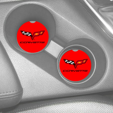 CHEVROLET CORVETTE C6 CHEVY THEME RED DESIGN RUBBER CAR COASTER SET OF 2