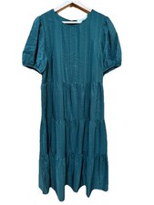 Treasure & Bond Women’s Medium Green Midi Dress Short Sleeve Boho EUC