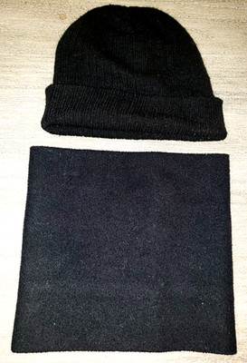 black KNIT BEANIE  WINTER HAT FLEECE NECK WARMER men women ONE SIZE FITS MOST