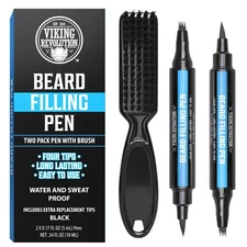 Viking Revolution Beard Pen (2 Pack) - Black Beard Pencil Filler for Men Lapiz p