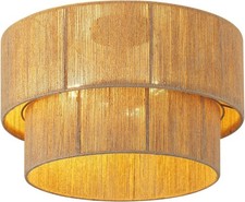 CALOKES Boho Ceiling Light - 45cm – 2 Tier Rattan with Jute Rope Shade - 3 Lamps
