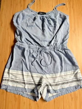 FifteenTwenty Romper S Chambray Halter Style Drawstring Patterened Legs