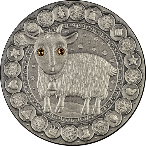 2009 Belarus Large Antiqued silver w/prec.stone 20 r Capricorn/Sun/Moon