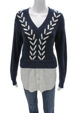 Veronica Beard Unisex V-Neck Pullover Sweater Dark Blue Size S
