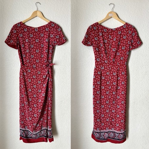 Talbots Petites 100% Silk Women’s Wrap Dress Size 4 Red Paisley Spring Cottage