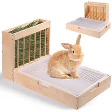 Extra-Large 2-in-1 Rabbit Hay Feeder & Litter Box Set, Wood, Mess Proof, for ...