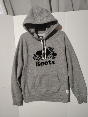 Roots Women s Hoodie Sweatshirt Sz M Gray Space Dye Flocked  Kangaroo Pocket F