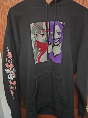 GS Hoodie Mens Large Black Waifu Cup Anime Girl Graphic Pullover Fleece