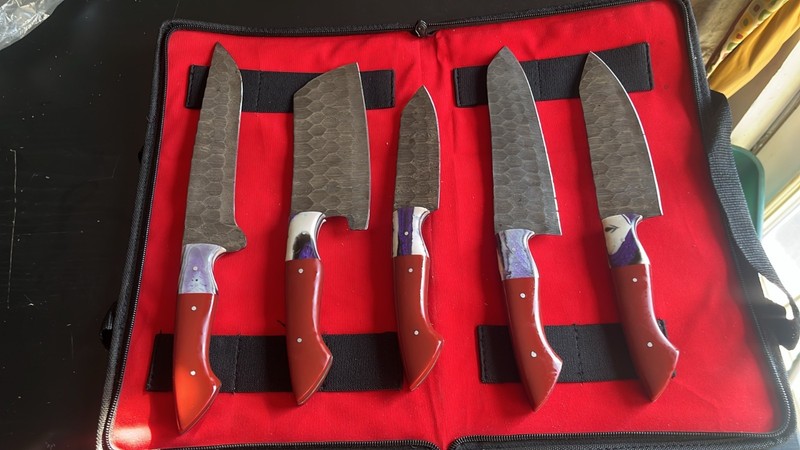 SK-20 Damascus Steel Knife Set of 5 Handmade Forged Chef Kitchen Professional
