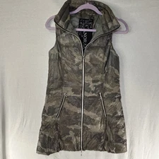 My Anorak Women's Long Nylon White Duck Down Vest Size XS Green Camo Puffer