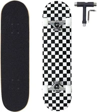 ANNEE 31x8 Inch Pro Skateboard Complete,7 Layer Canadian Maple Black, White 