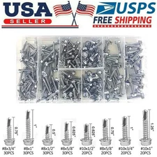220 Pcs Self Drilling /Tapping Sheet Metal Screws Hex-Washer Head Assortment SAE