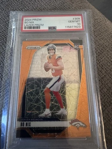 2024 Panini Prizm Bo Nix Orange Lazer ROOKIE CARD PSA 10!!💎🔥💎🔥