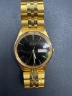 Seiko Quartz 7N43-8A39 Day Date Gold Tone Mens Watch Black Dial 31mm