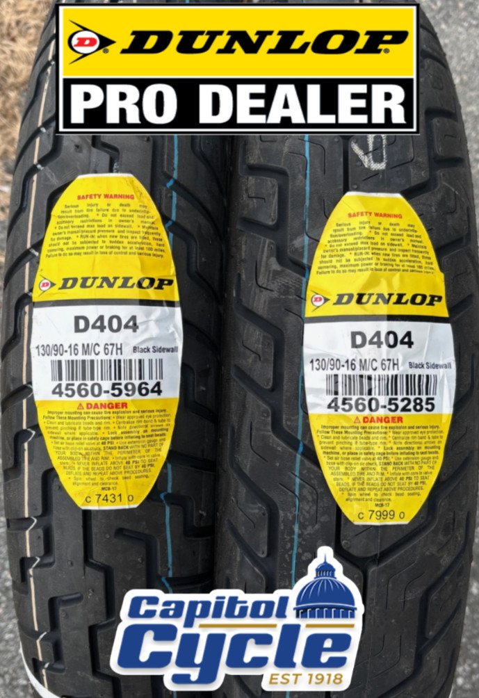 DUNLOP D404 FRONT AND REAR TIRE SET 130/90-16 AND 130/90-16 