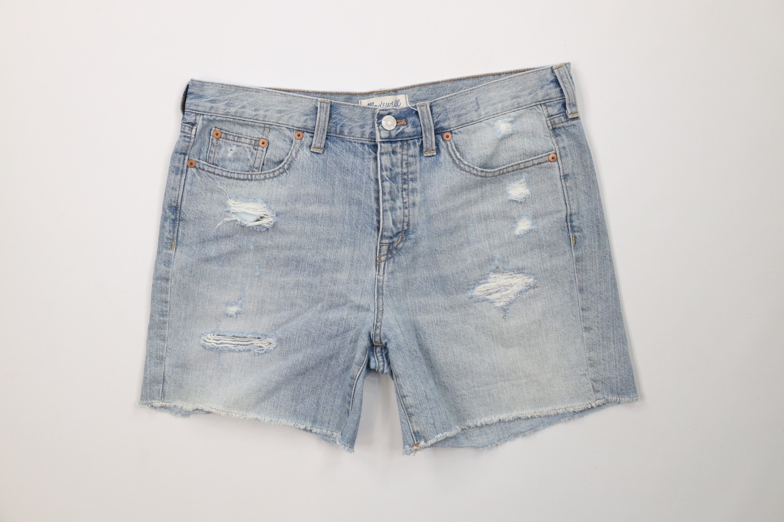 Madewell Womens Size 29 Distressed Button Fly Denim Jean Shorts Blue Cotton