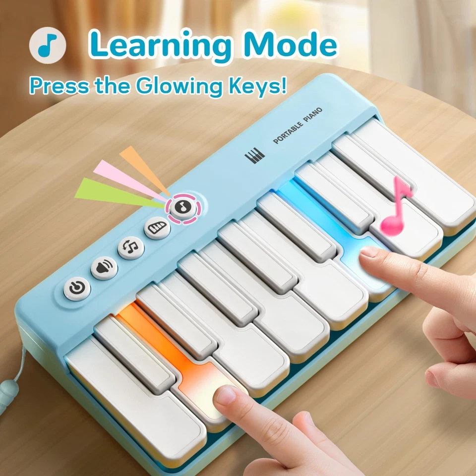 Kids Mini Piano Toy w/Rainbow Lights, Portable Travel Keyboard for Toddlers 1-3 - Image 4 of 4