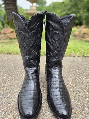 12D    Lucchese Charles Handmade VTG Rare Caiman Belly Cowboy Western Boots 