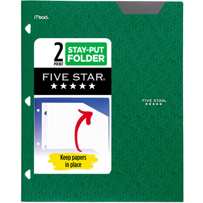 Five Star Stay-Put 2-Pocket Plastic Folder: 9 in. x 11 in. (Green)