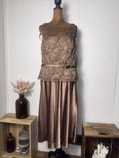 Patra Vintage Dress Womens 16 Brown Sleeveless Lace Flare Elegant New