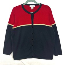 Dressbarn 18/20 Contrast Trim Button Cardigan Sweater Red Black Shiny Valentines