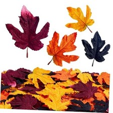 50 Pc Fake Fall Leaves Autumn Maple Leaf 50Pcs Orange Red Yellow Black