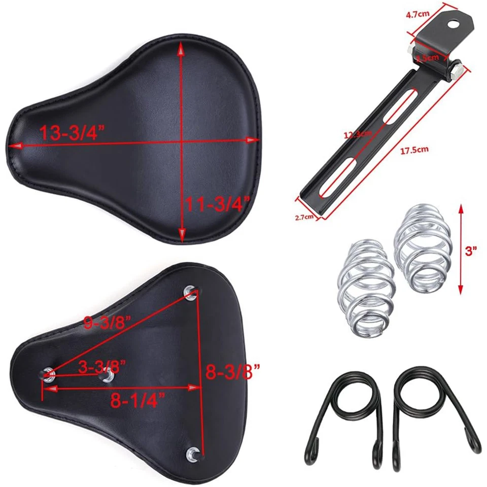 For Harley Sportster Chopper Bobber Motorcycle 3" Spring Solo Bracket Seat Black - Image 2 of 4